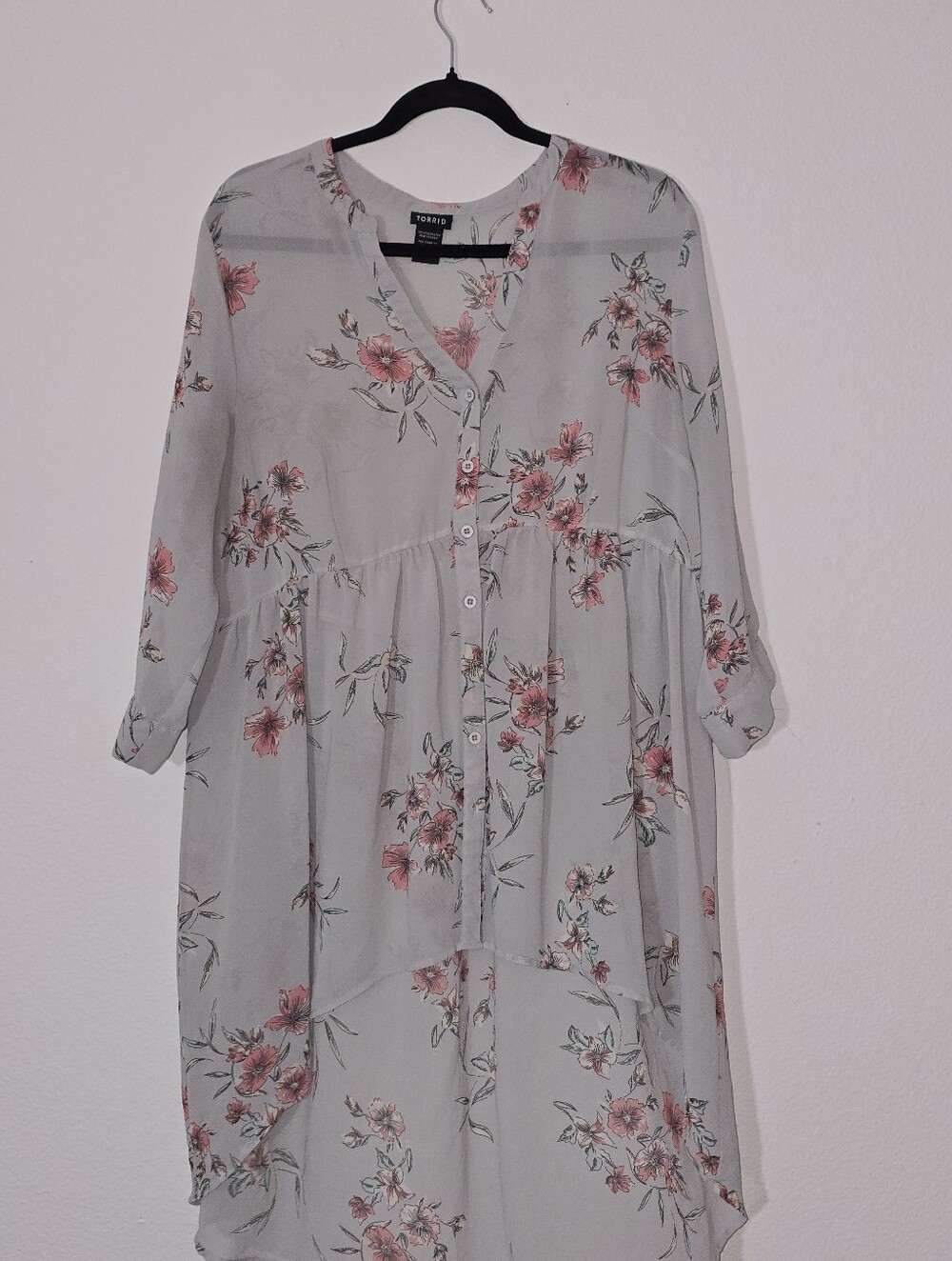 torrid Light Gray Floral High-Low Button-Front Dress